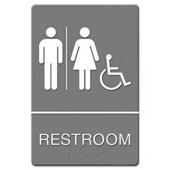 ADA PLASTIC RESTROOM SIGN HANDICAP UNISEX 6x9 GRAY