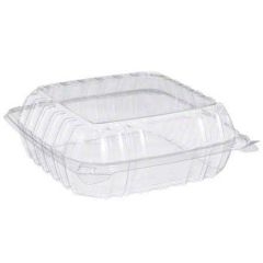 HINGED CONTAINER 1 COMPARTMENT 8.25x8.25x3 CLEAR 250/CS