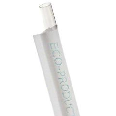 COMPOSTABLE STRAW 7.75"" WRAPPED CLEAR 8MM DIA 7200/CS