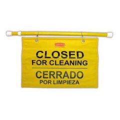 CLOSED FOR CLEANING SIGN HANGS IN DOORWAY YELLOW 6/C